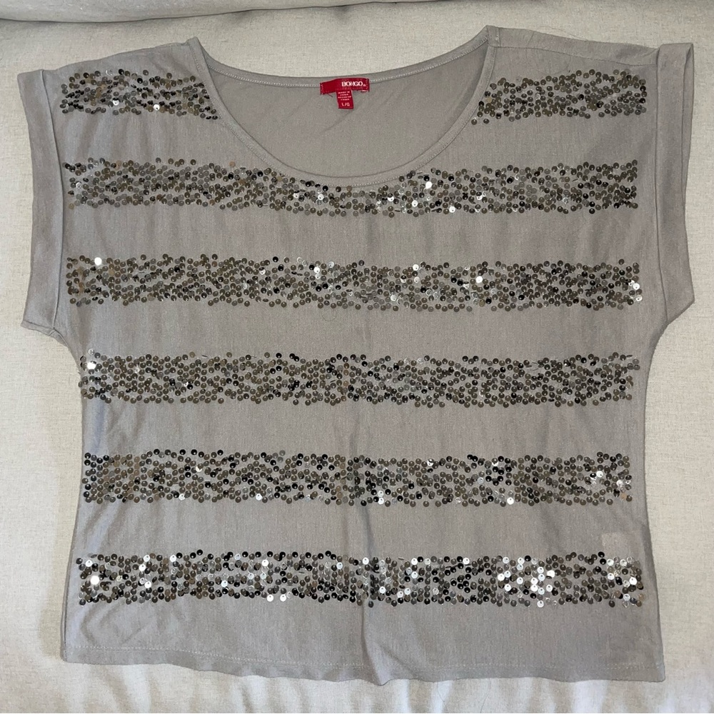 Boxy Gray Sequins T shirt